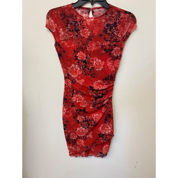 Guess Women's Cherry Print Eco Aida Mesh Short Sleeve Crewneck Dress Size XS NWT - Picture 1 of 5